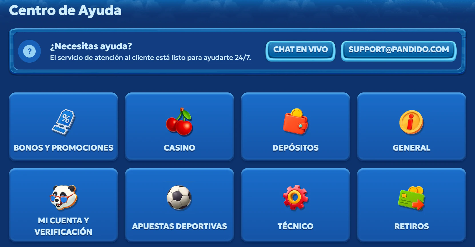 Atención al cliente de Pandido Casino